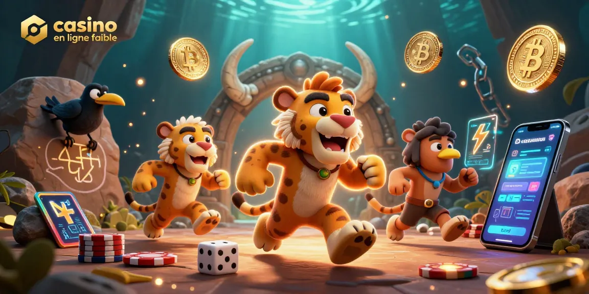 Explorez un casino en ligne fiable avec des personnages préhistoriques et des éléments crypto.