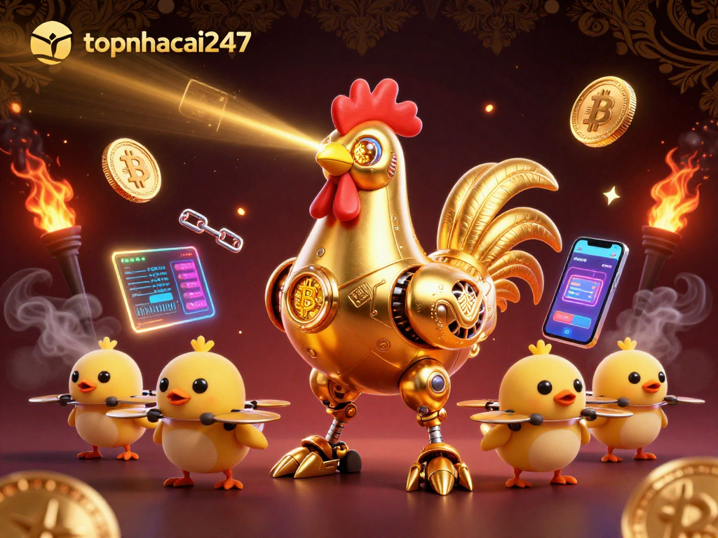 Engage in thrilling gameplay at topnhacai247 with vibrant cryptocurrency elements and futuristic characters.