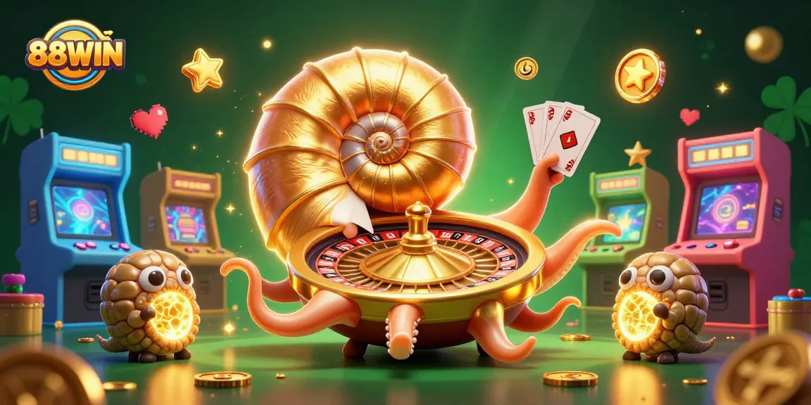 Win big with 88WIN in this vibrant casino gaming scene showcasing a dynamic ancient nautilus theme.