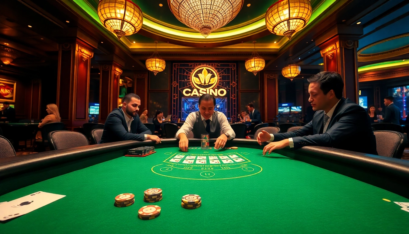 Play at the vibrant blackjack table of 8win with players eagerly engaging in the game.