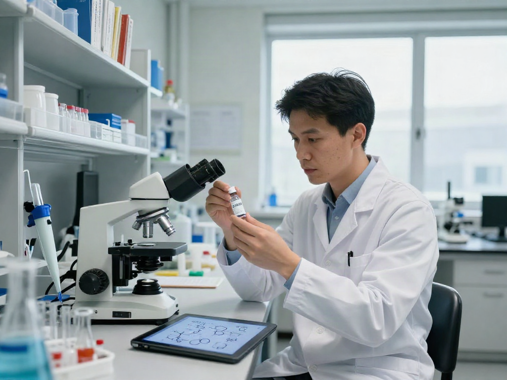 CJC-1295 research peptides examined in a modern lab environment.
