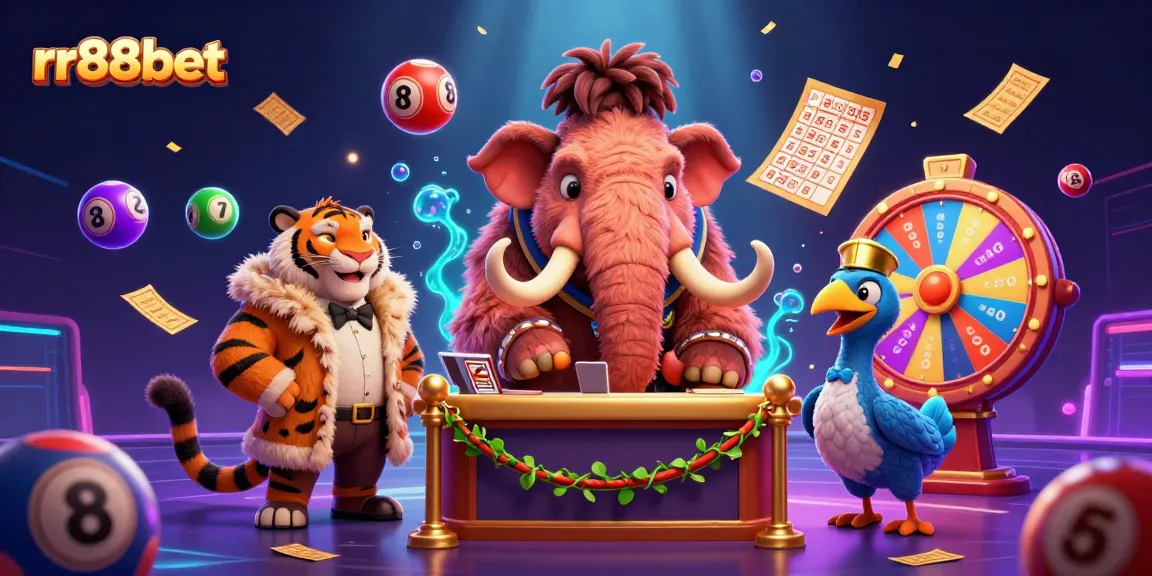 Experience rr88bet’s vibrant casino atmosphere with dynamic lottery elements featuring unique characters.