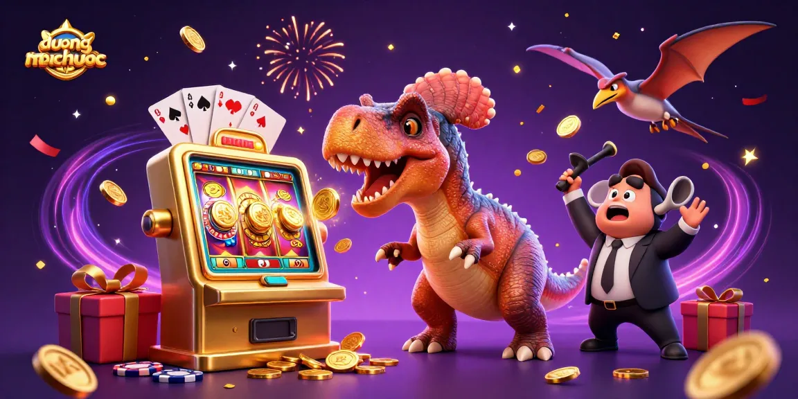 duongmatchuoc game in a vibrant casino scene with dinosaurs and golden coins