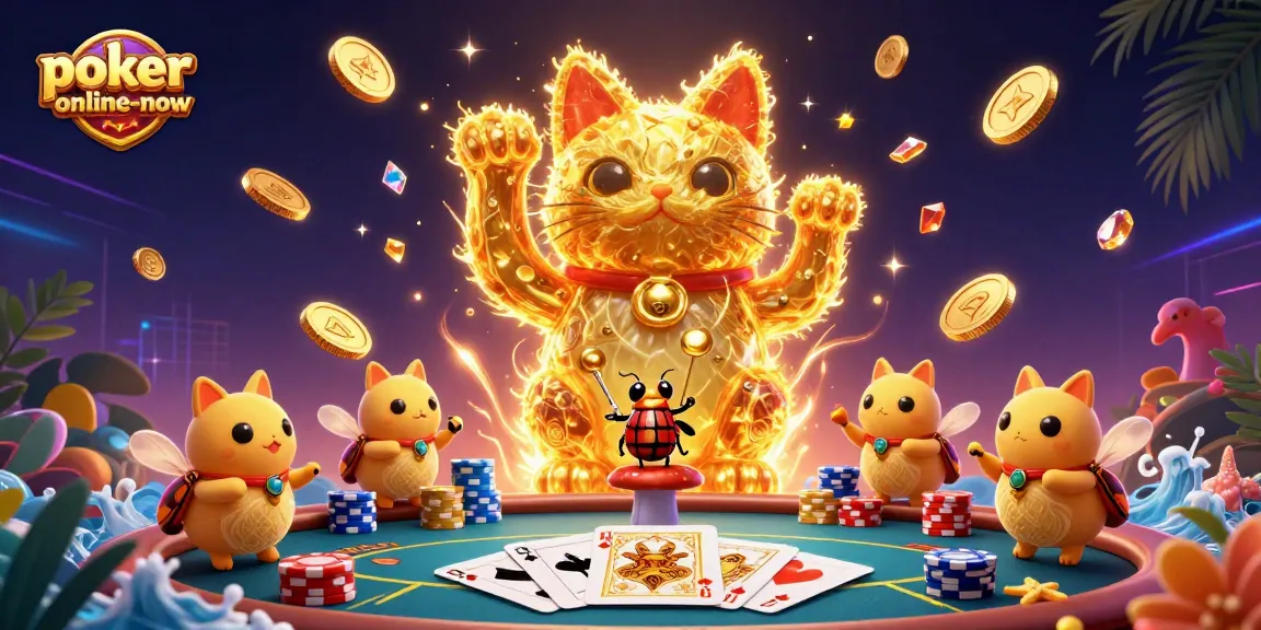 Experience the exciting features of poker-online-now with vibrant casino elements in a dazzling scene.