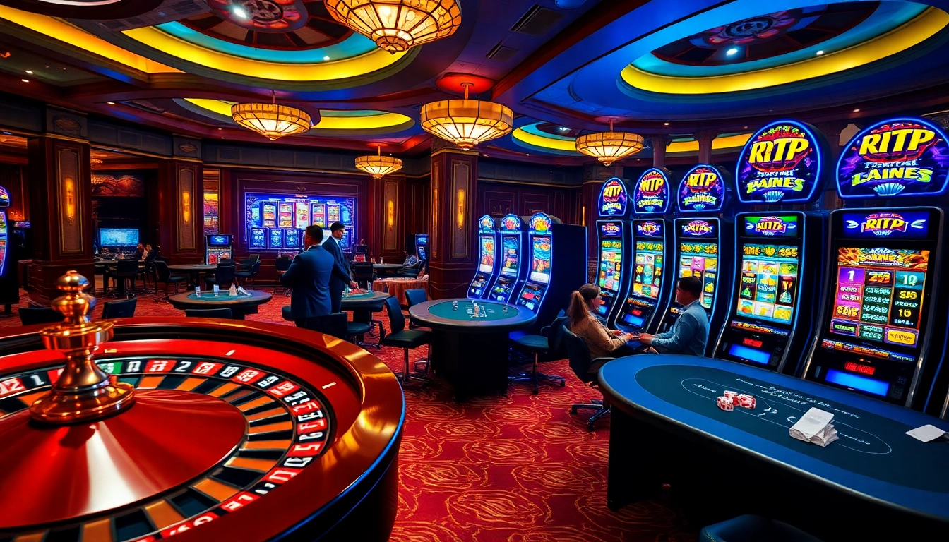 Engaging casino scene showcasing slot machines featuring rtp pragmatic play statistics for players.