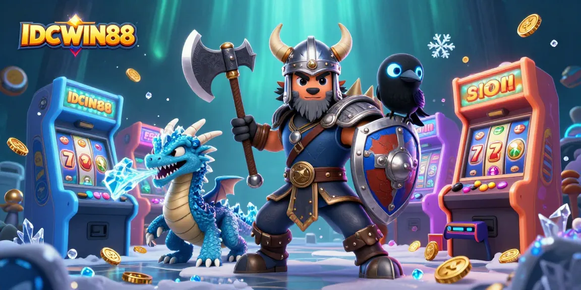 Spin winning reels with IDCWIN88 in a dynamic 3D casino adventure illustration.