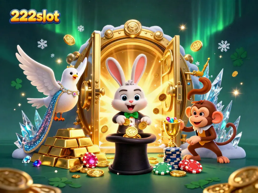 Menang besar dengan 222slot saat pesulap menarik koin emas dari topi di kasino yang megah.