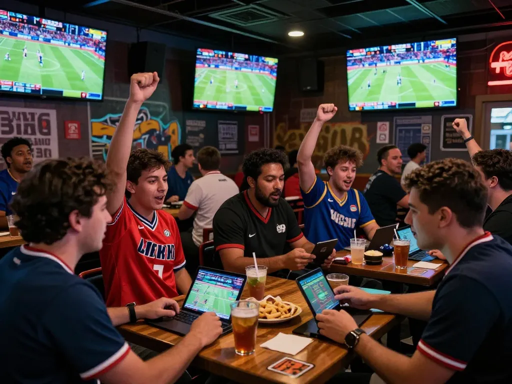 Experience the thrill of Thể thao hubet88 with fans betting at a lively sports bar.