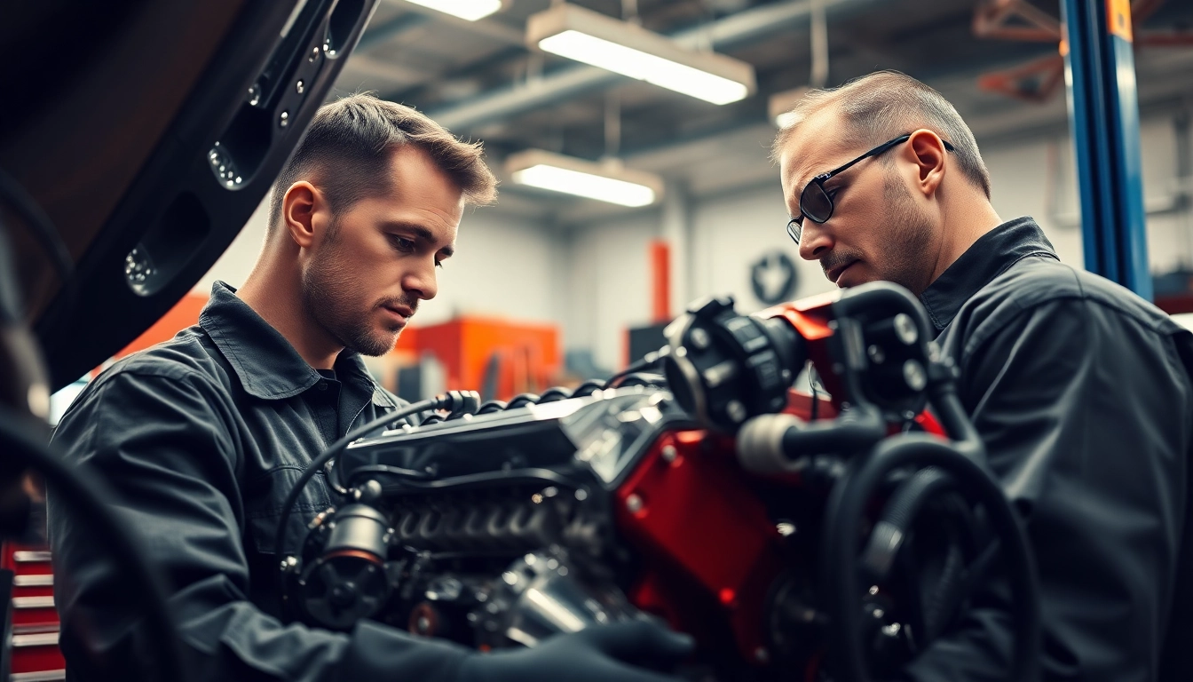 Analyzing powertrain extended warranty options with a qualified mechanic in a modern garage setting.