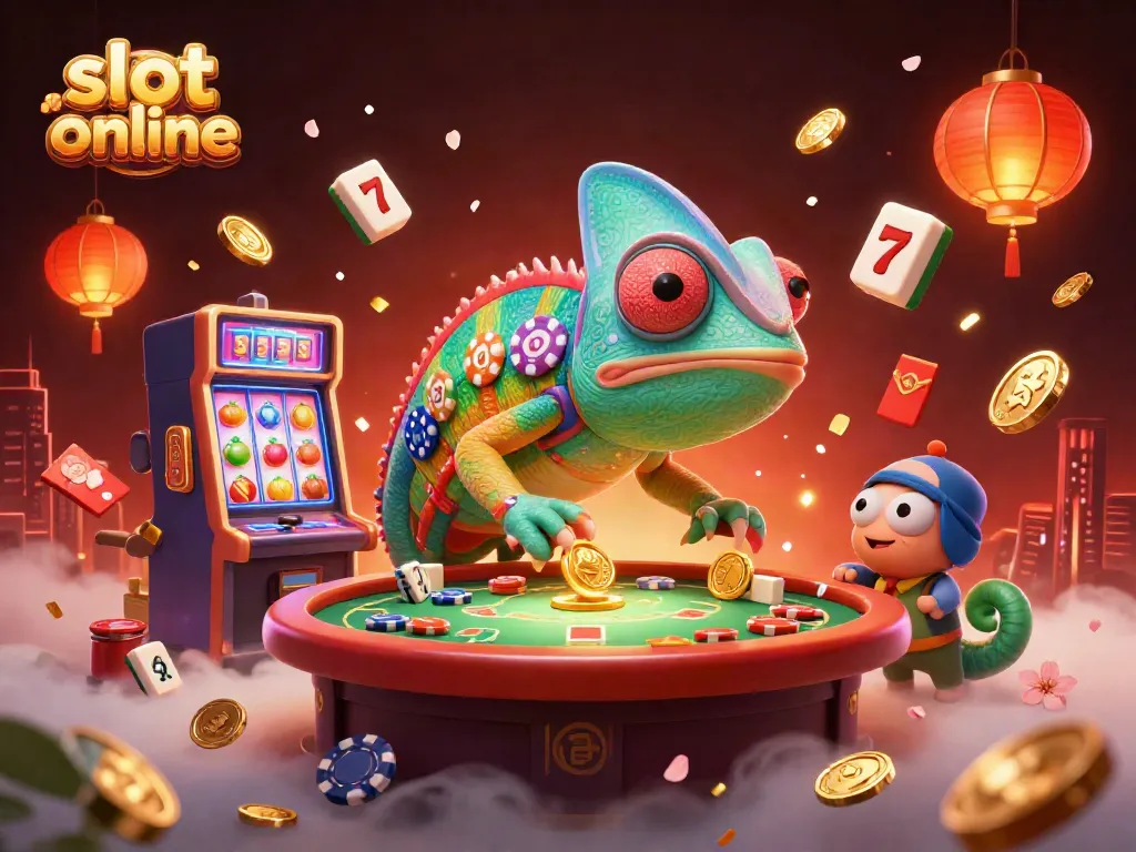 Menangkan jackpot di slot online dengan ilustrasi kasino yang penuh warna dan detail.