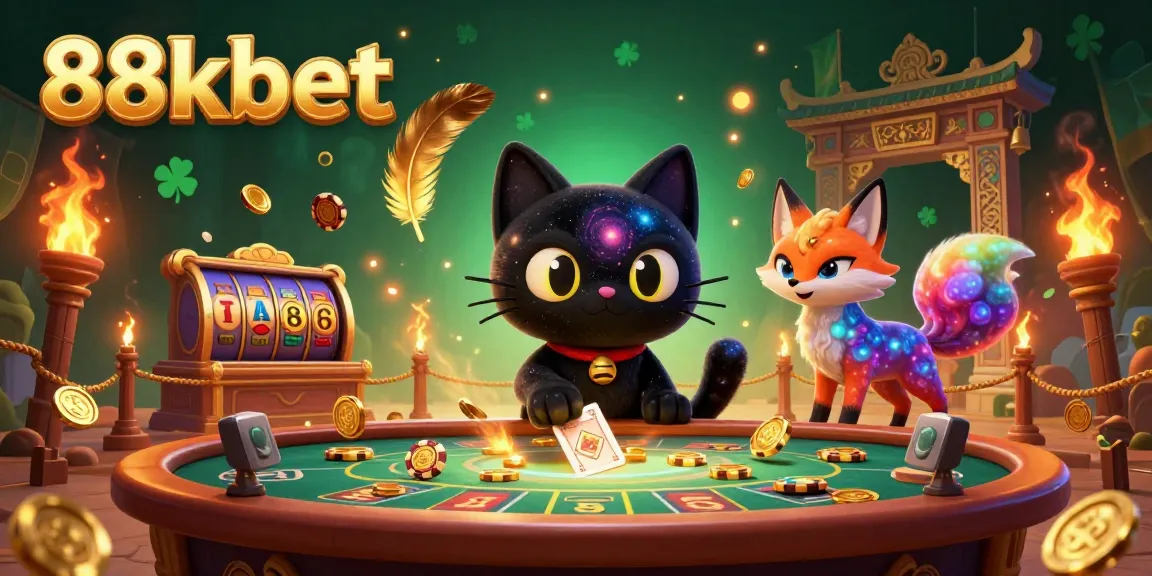 Engage with thrilling games at 88kbet as the black hole cat attracts winning chips and cards.