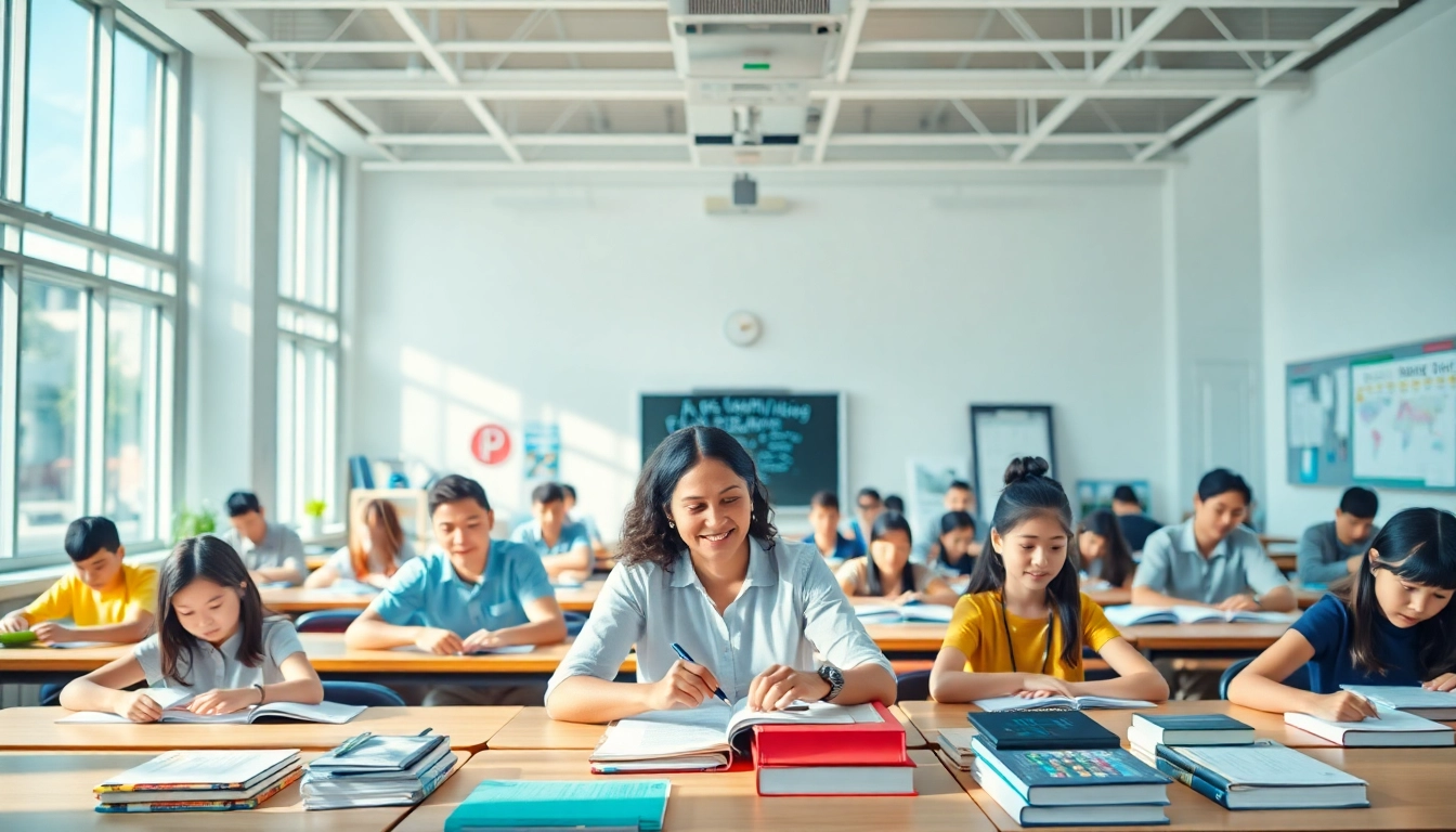 Engaged students in a vibrant classroom learning environment focused on Education activities.