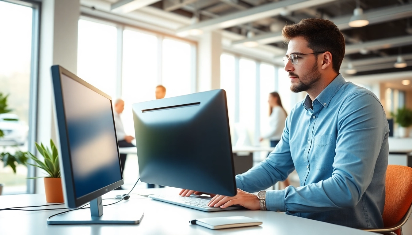 Engaging managed IT provider assisting clients in a modern office setting.