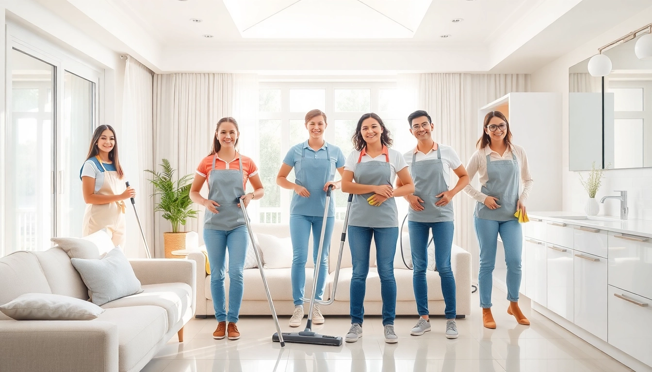 Cleaning Service team diligently refreshing a home environment with bright sunlight and organized spaces.