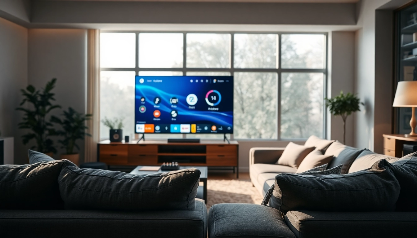 Engage with iron tv pro's advanced streaming interface in a modern living room setting.