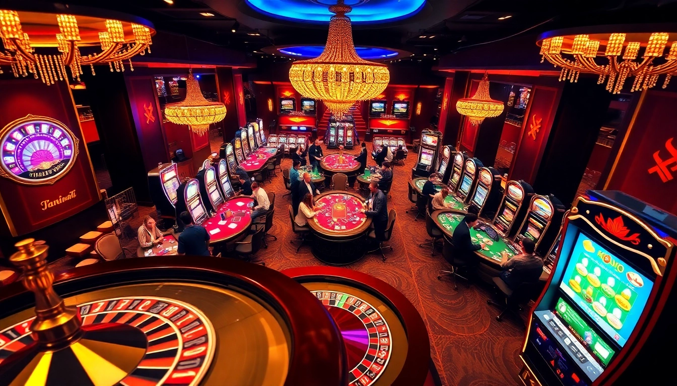 Experience the thrill of winning at the upscale casino floor depicted in an image showcasing excitement and gaming action at https://jun88.buzz/.