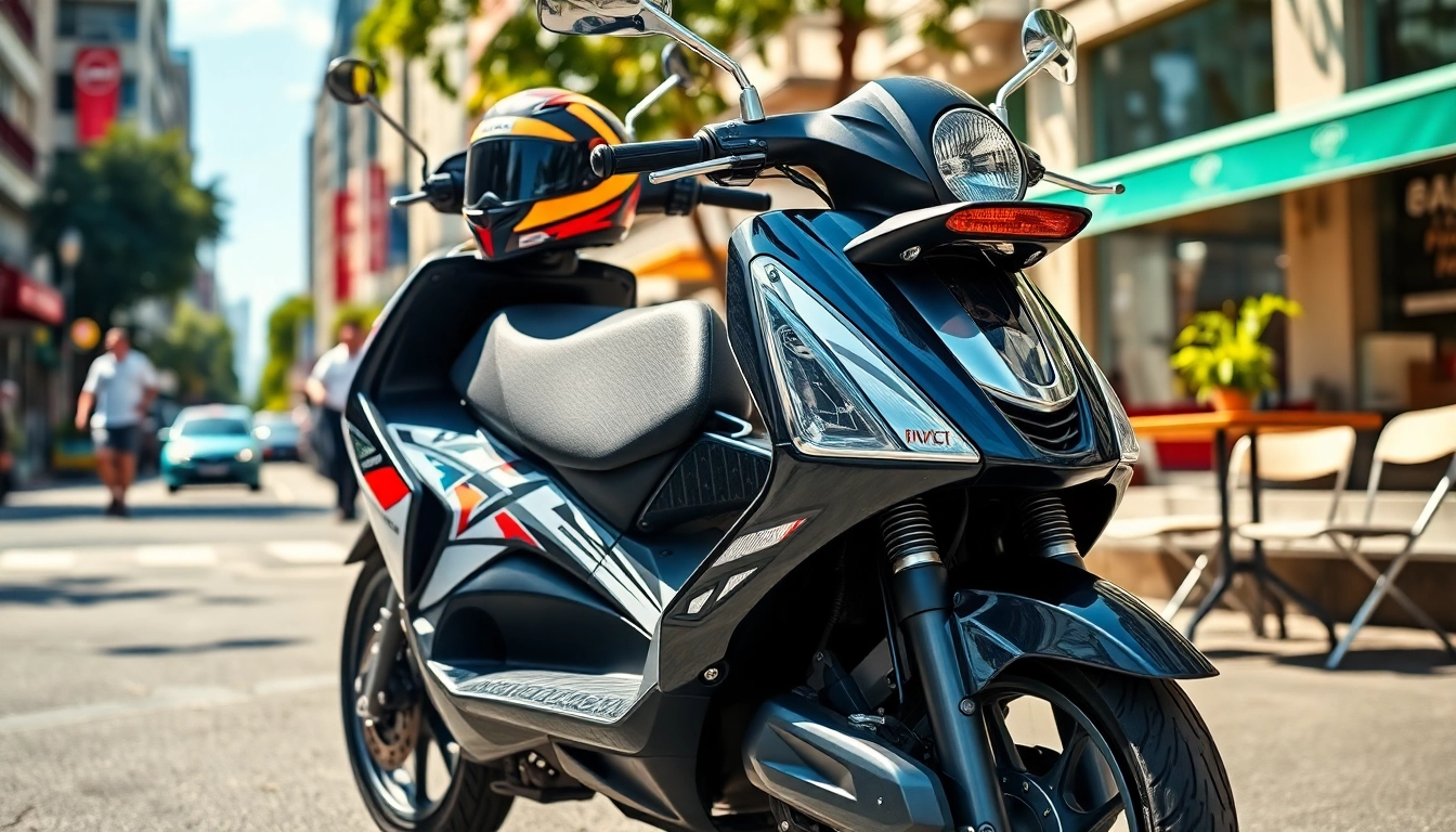 roller 50ccm kaufen - Stilisierte 50cc Scooter auf einer belebten Stadtstraße.