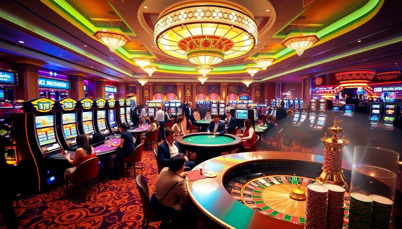 Casino gaming scene featuring KJC brand elements, showcasing vibrant tables and exciting players.