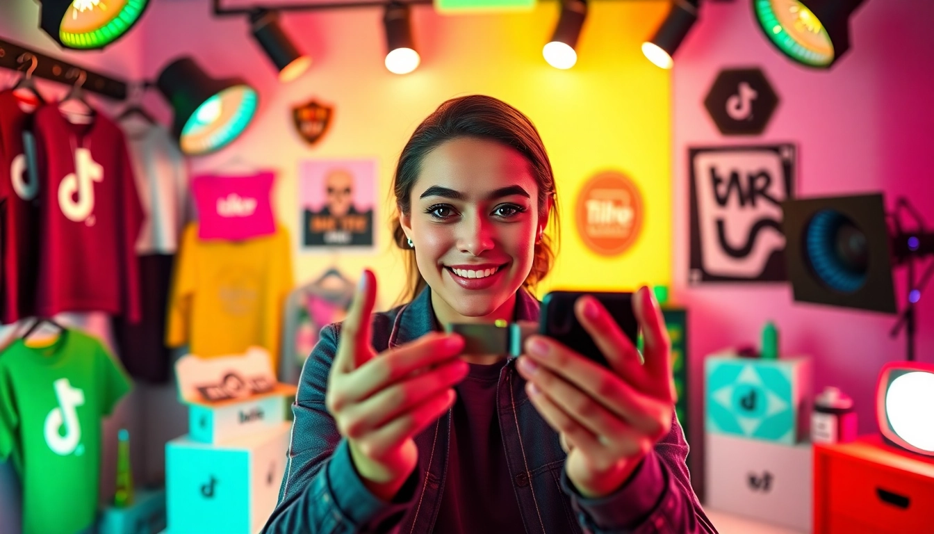 Engaging TikTok creator highlighting paid links for TikTok creators with vibrant studio setup.