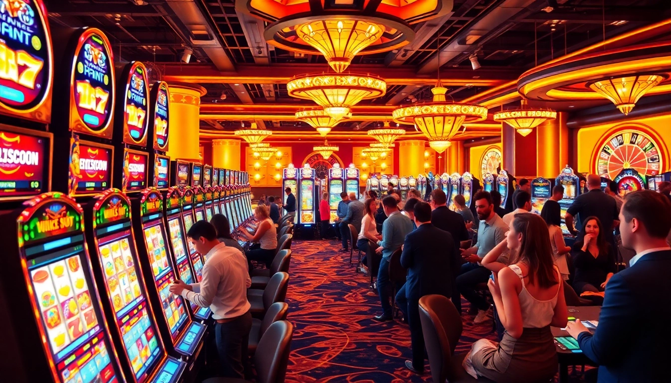 Experience thrilling gameplay with Slot Gacor at a vibrant casino floor featuring excited players and jackpot-winning machines.