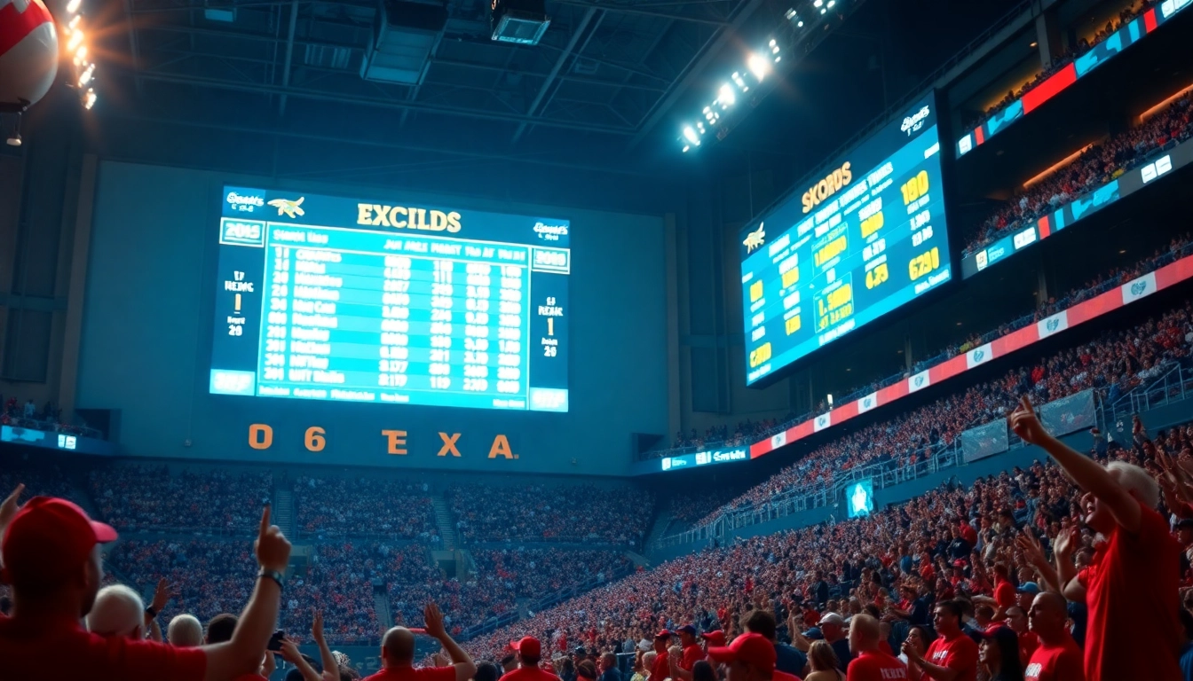 Engaging Texas sports betting atmosphere with fans and vibrant stadium lights.