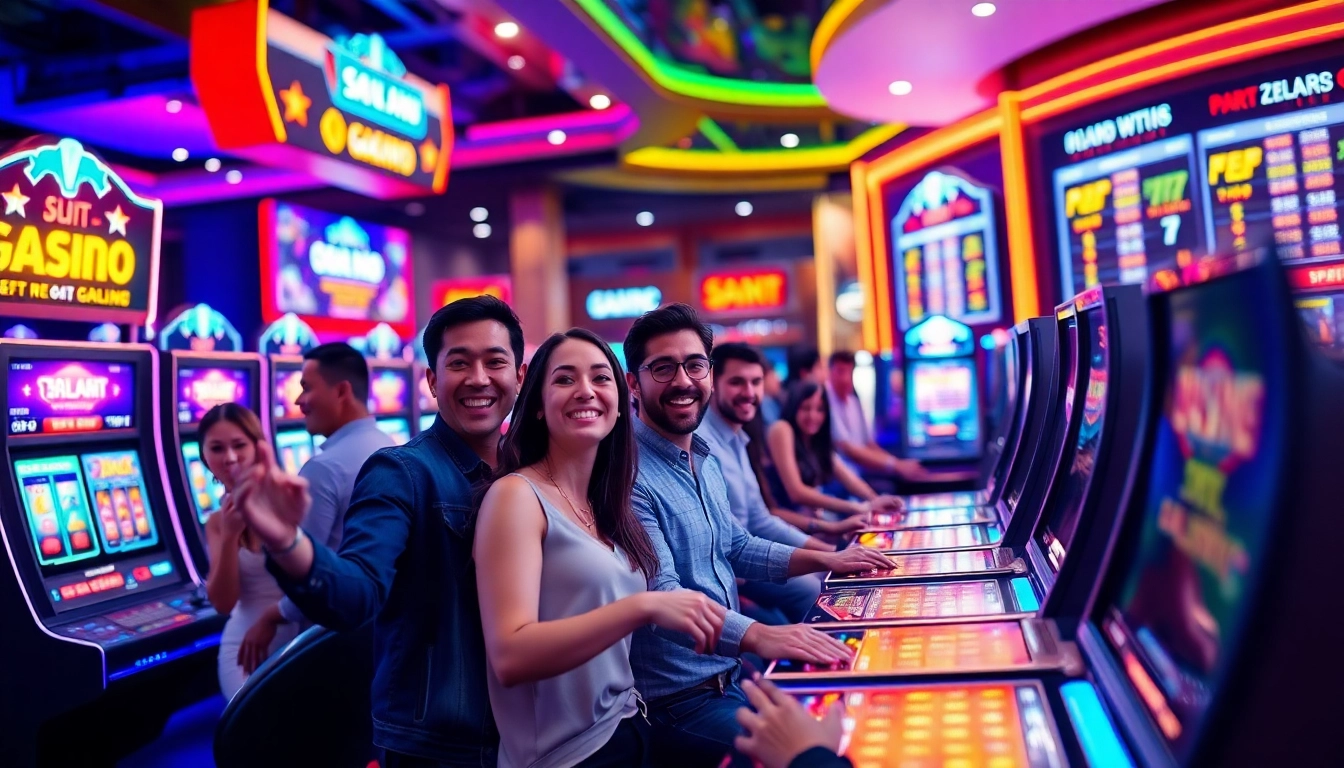 Keseruan bermain slot di istana777 bet dengan suasana kasino yang cerah dan energik.