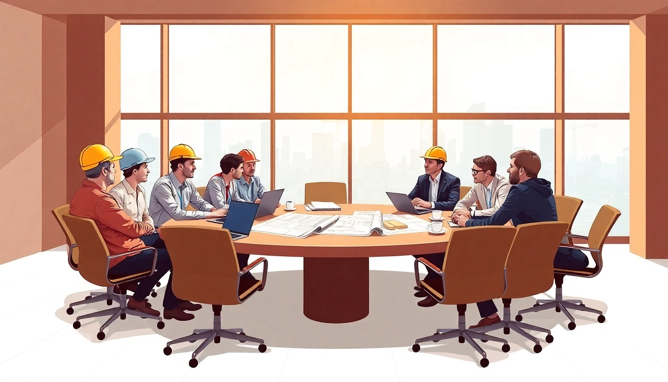 Engaged professionals in construction advocacy carolinas discussing strategies in a modern meeting room.