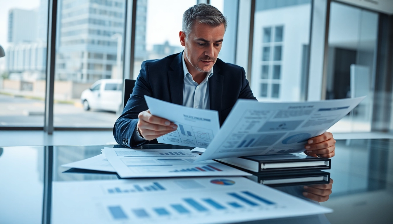 Engaging crisis management consultant analyzing strategic response plans in a professional office.