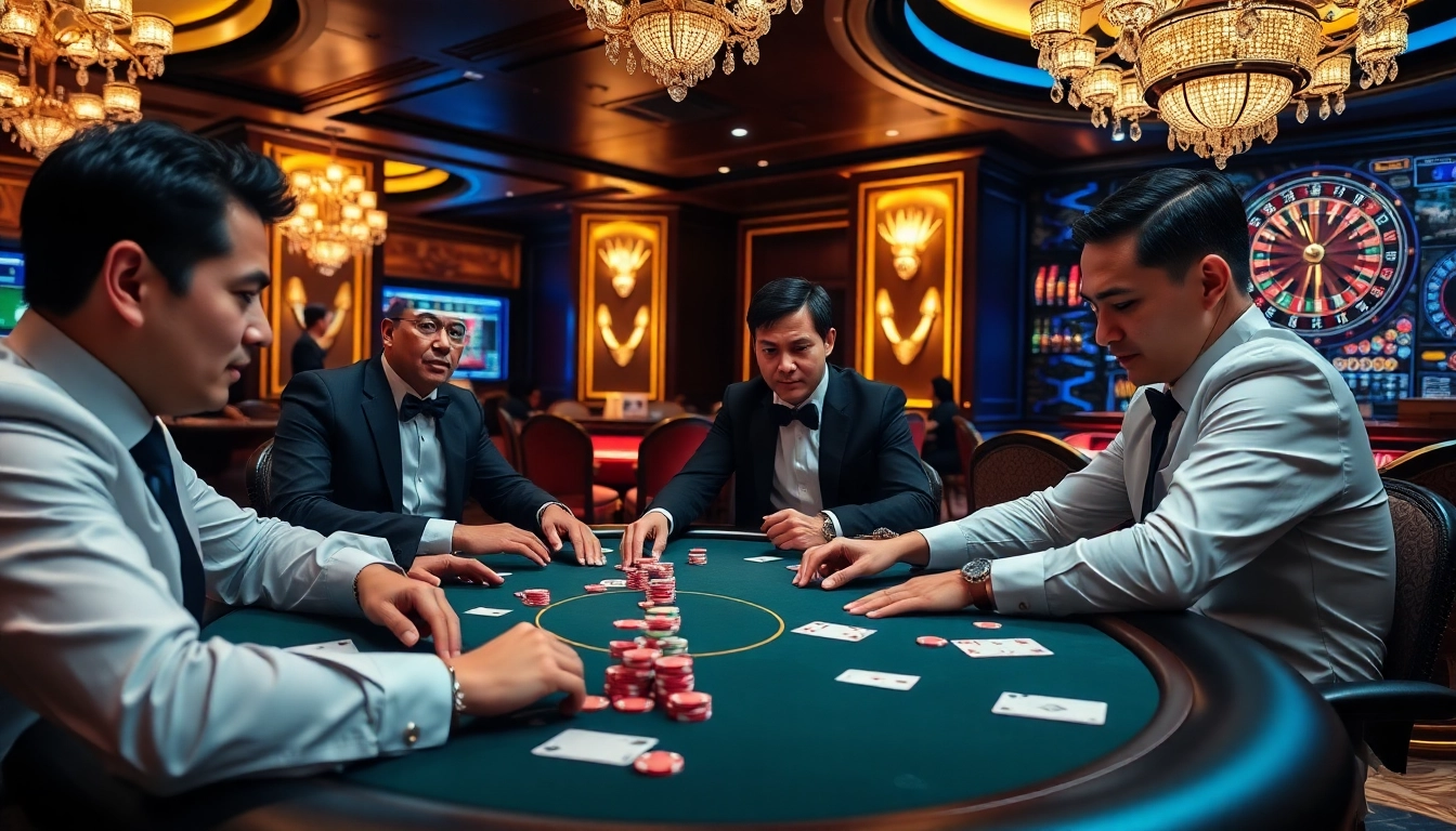 Gamblers strategizing in an elite poker game, highlighting the allure of s88 vip casinos.
