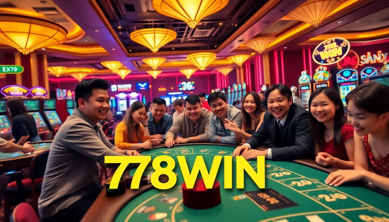 The 78WIN gaming portal showcases a vibrant casino atmosphere with players enjoying various games.