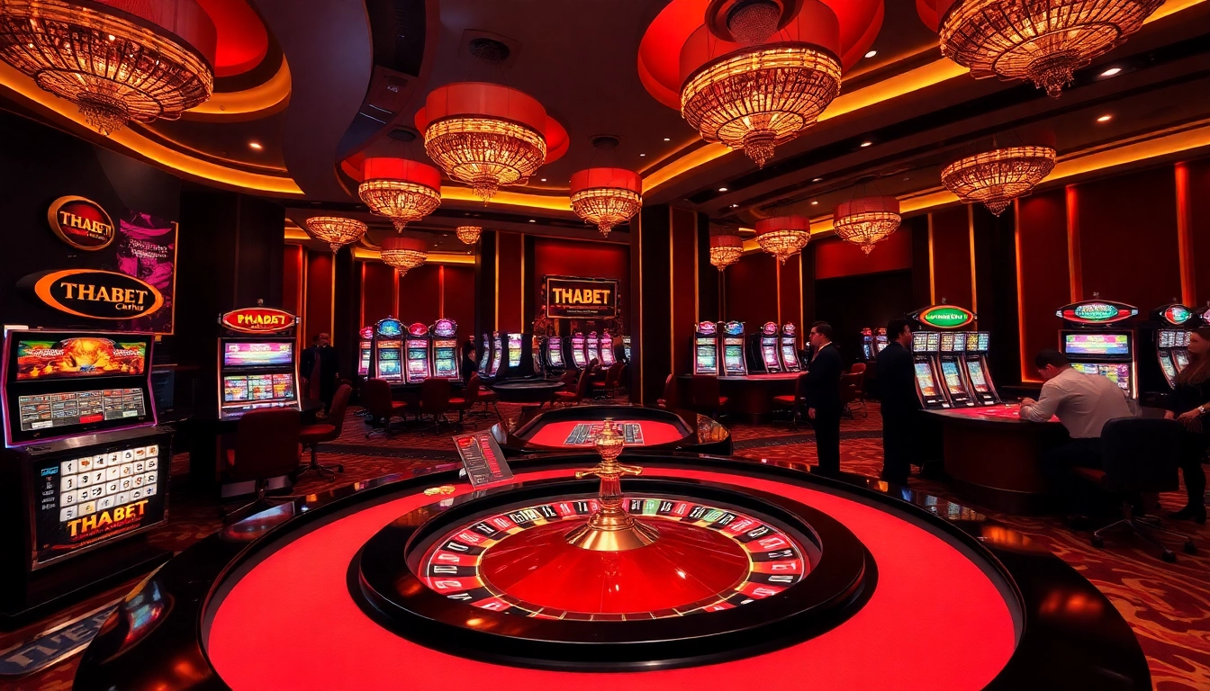 Players engaging with THABET's exciting casino games in a luxurious gambling environment.