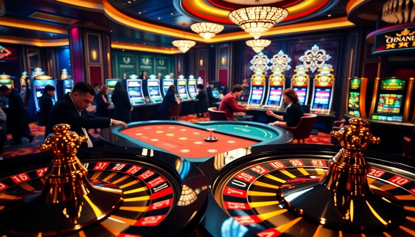 Experience the excitement of gambling at trang chủ s8 with a stunning casino scene showcasing roulette and poker.