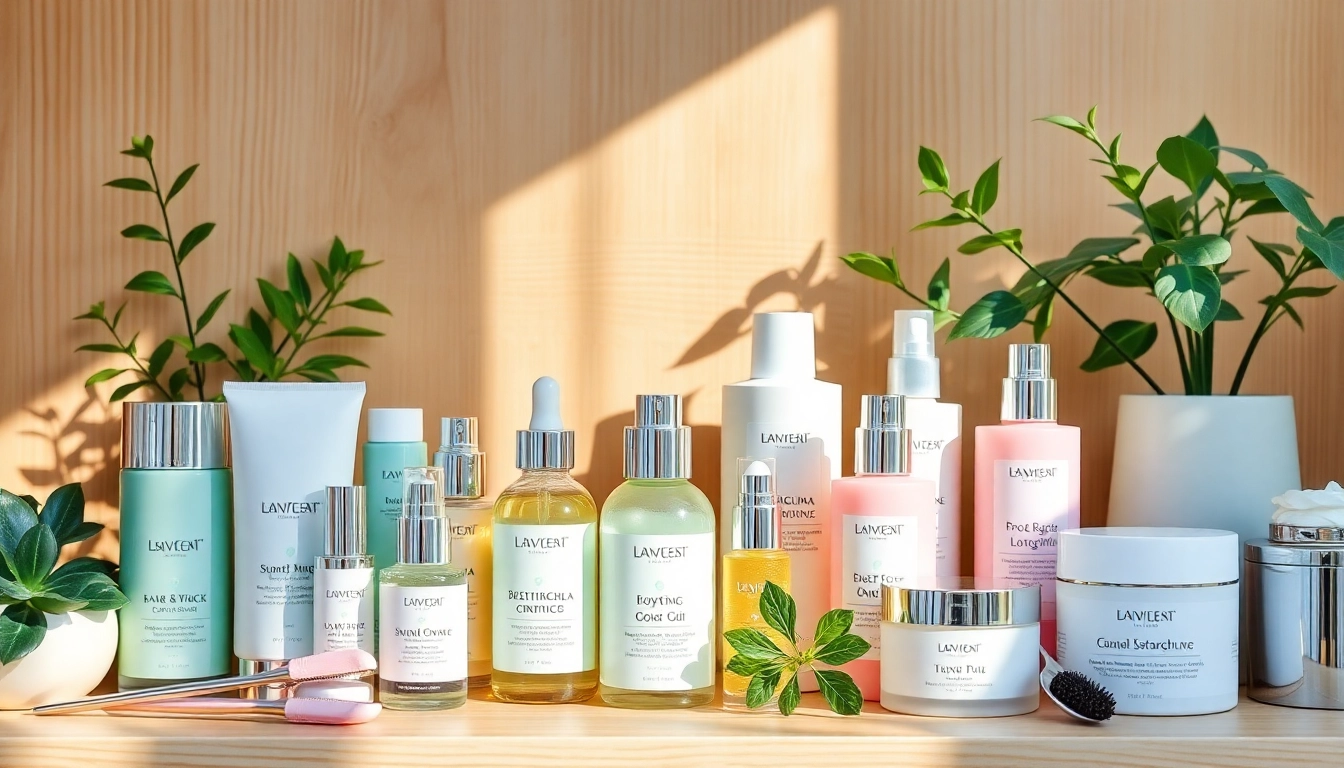 Upptäck de bästa hudvårdsprodukterna för 2025, presenterade på en vackert ordnad hudvårdsställning.