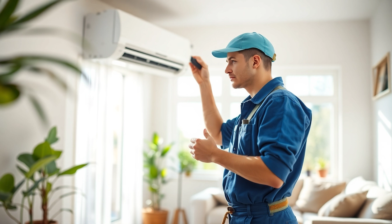 AC repair Glendale AZ by a professional HVAC technician in a sunlit home.