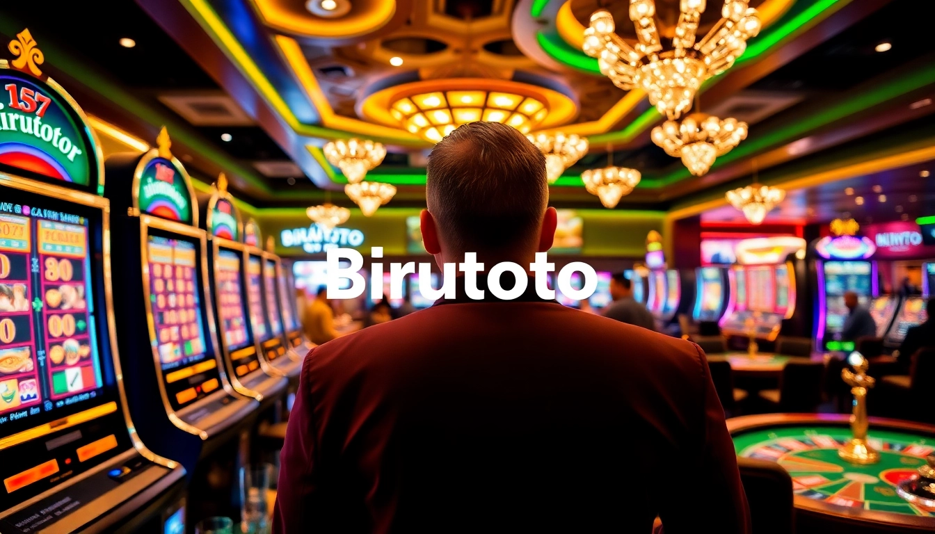 Players enjoying the thrill of Birutoto slot machines in a luxurious casino atmosphere.