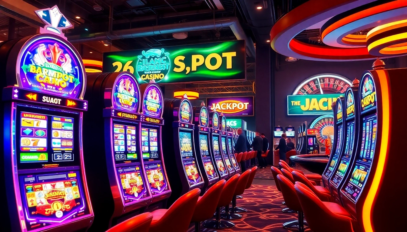 Slots spinning with excitement at a lively casino featuring vibrant machines and eager players.