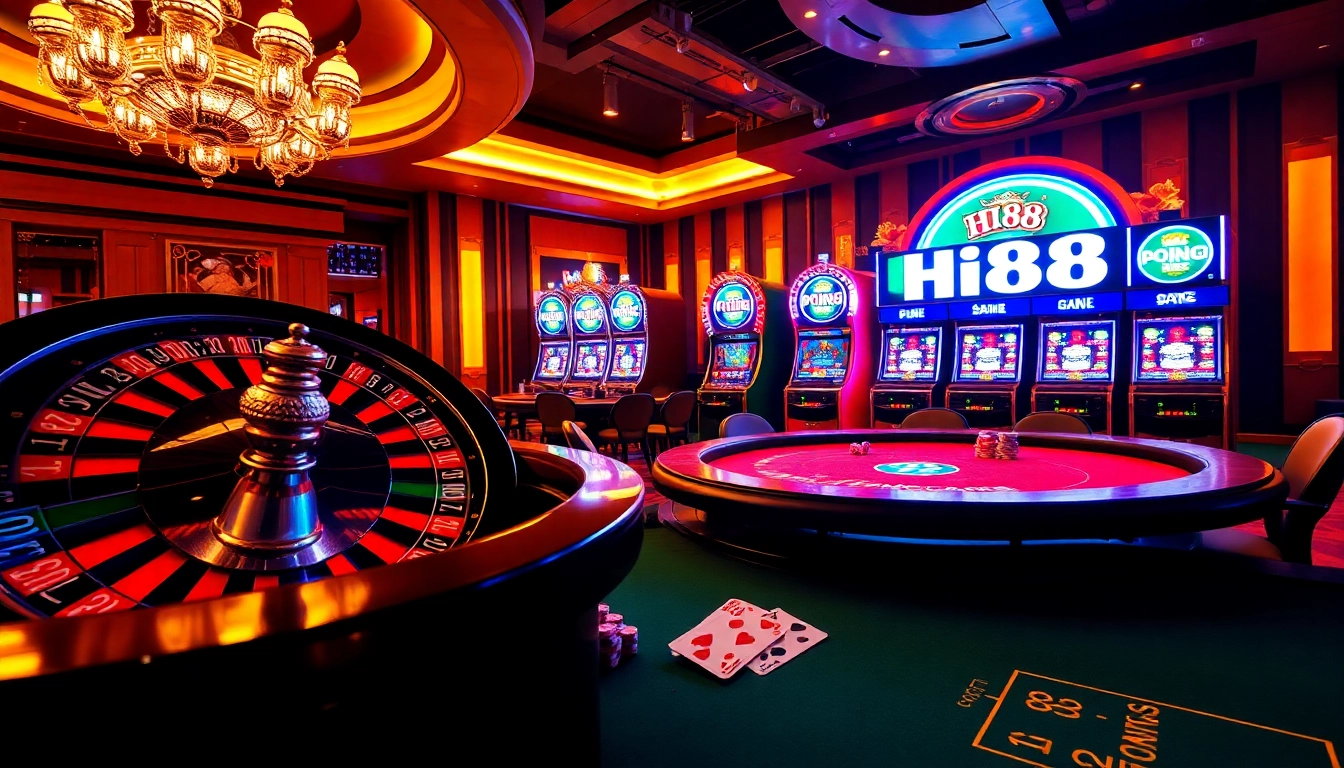Experience thrilling gameplay at Hi88 with vibrant slot machines and dynamic poker tables.