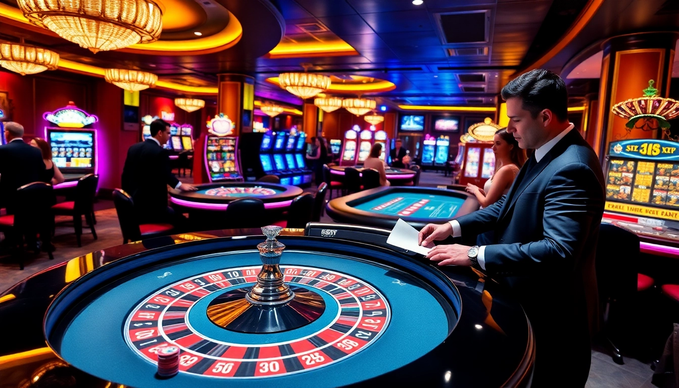 Experience the thrill of gambling at S88VIP with a vibrant casino scene showcasing poker games and roulette action.