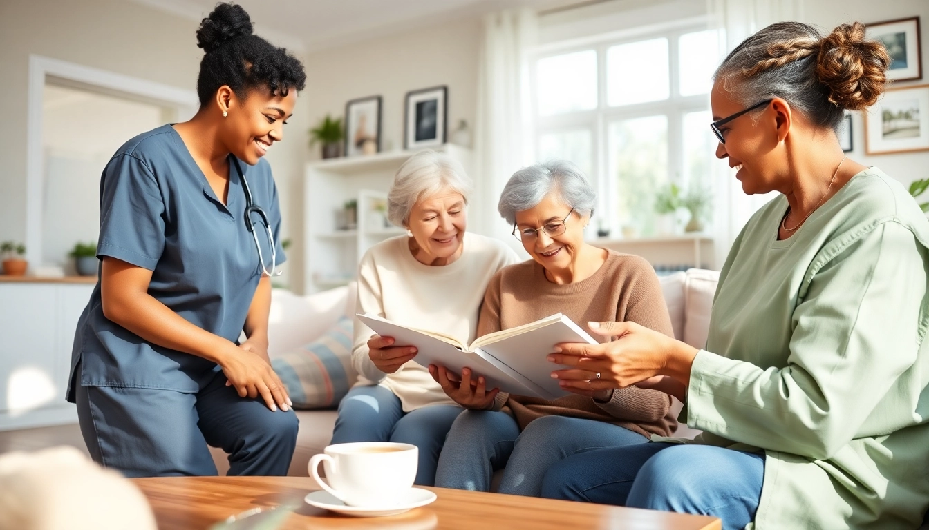 Engaging scene of professional caregivers providing austin senior home care in a warm and supportive home setting.