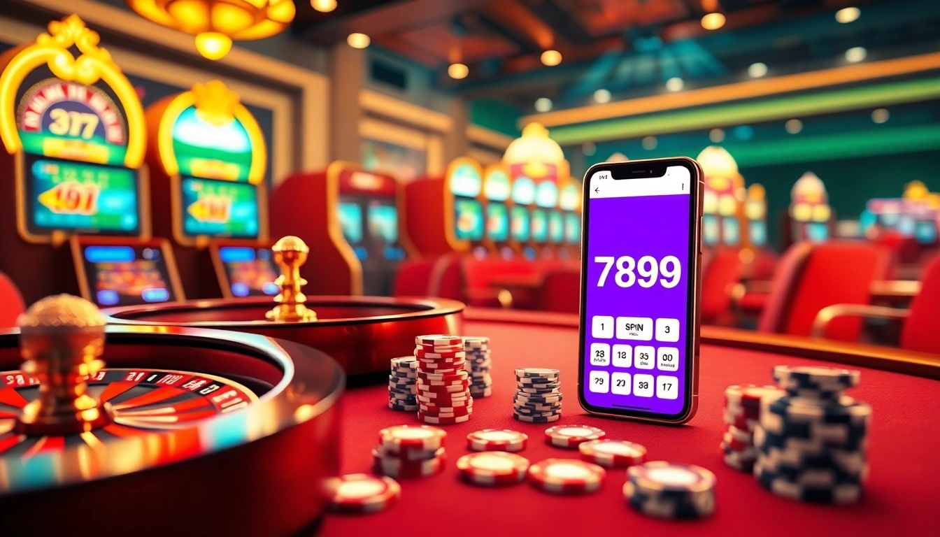 Experience the thrill of gaming at trang chủ 789bet with vibrant casino visuals, including roulette wheels and poker chips.