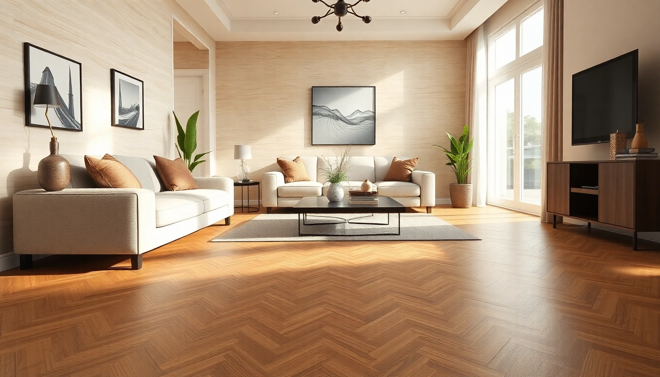 Salon élégant avec un carrelage imitation parquet mettant en valeur chaleur et texture.