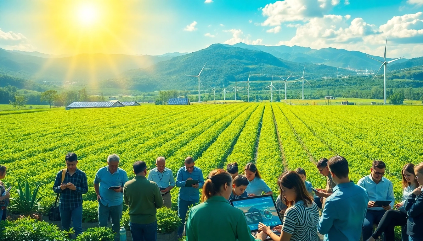 Cloud mining with renewable energy sources, showcasing sustainable technology and diverse users engaging in mining.