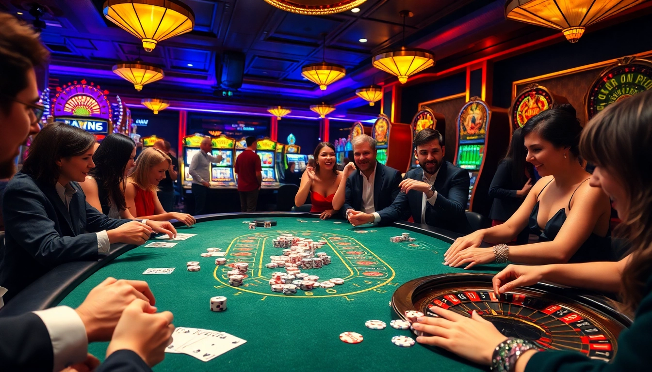 Excited players enjoying a vibrant gaming table experience at situs deposit 5k.