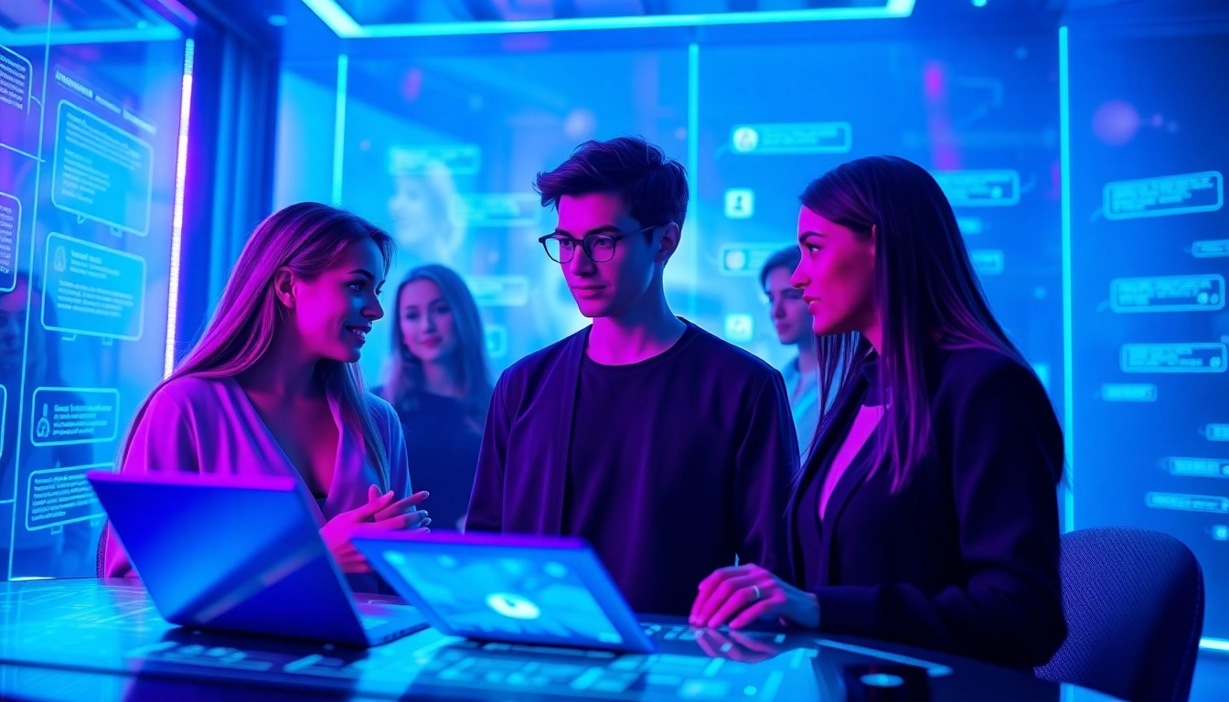 Engaging avatars in futuristic nsfw ai chat interface with ambient lighting