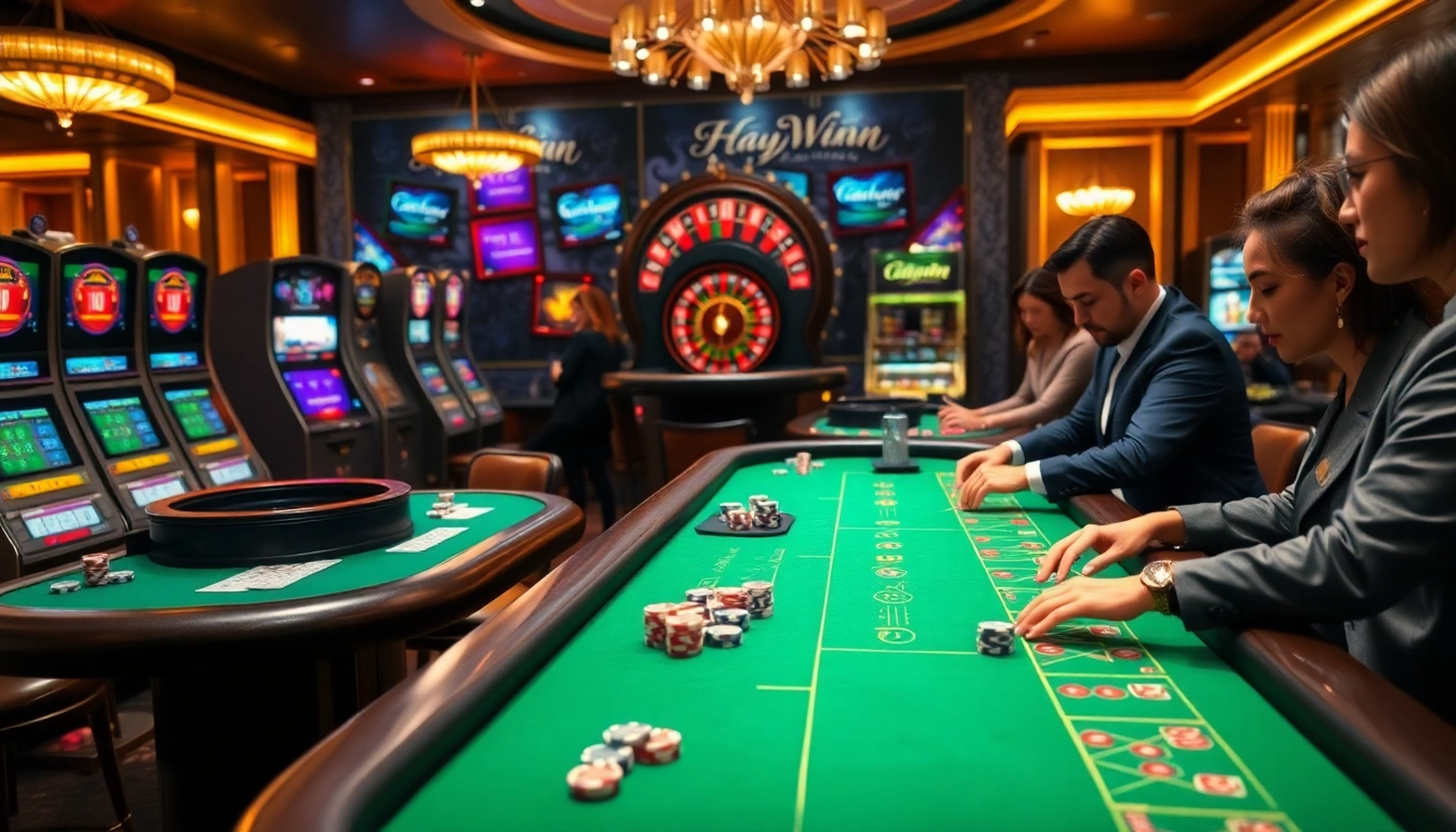Experience thrilling gameplay at Haywin with vibrant casino tables and exciting slot machines.