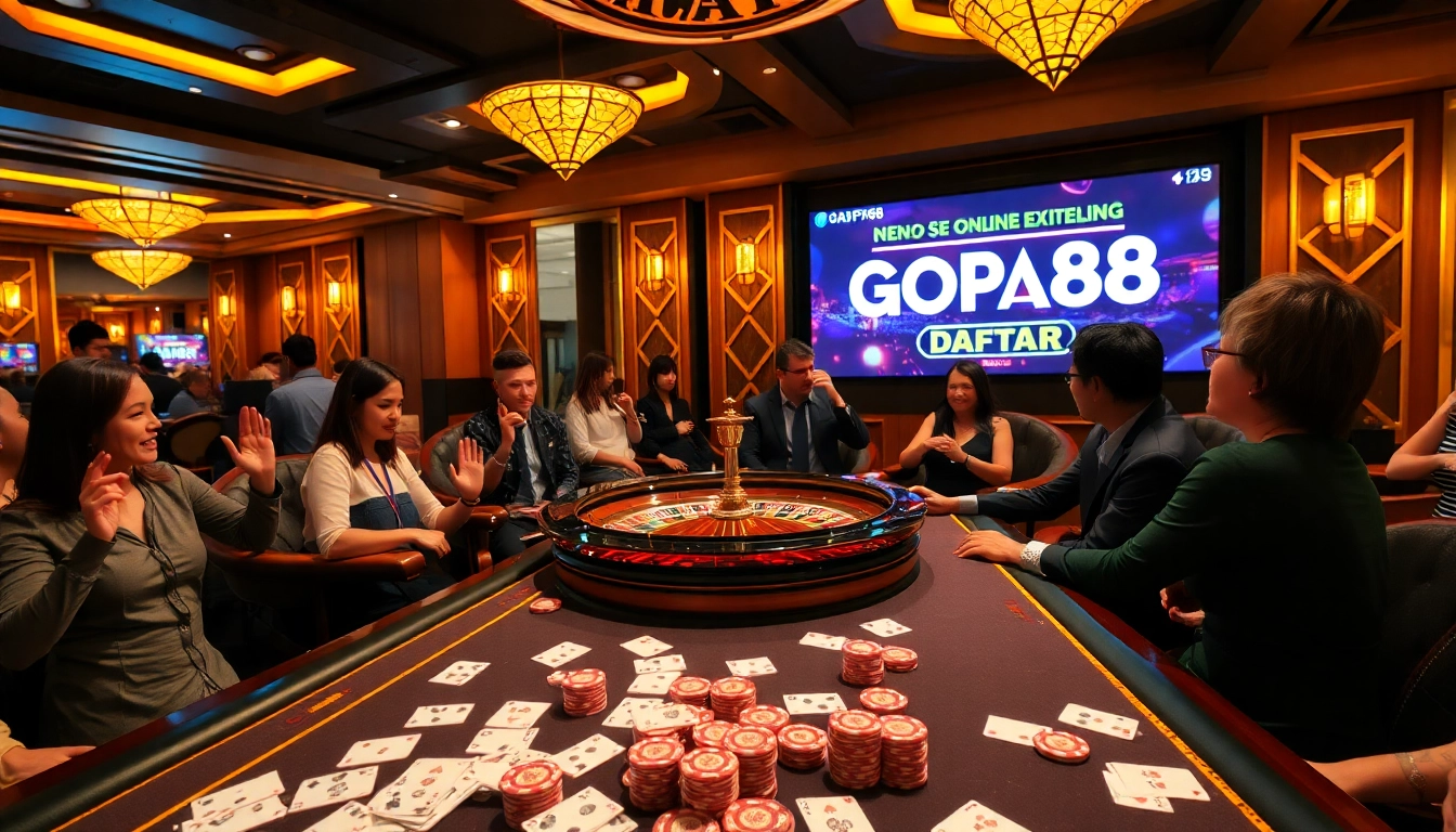 Engaging scene of players at a casino table during Gopay88 Daftar event, highlighting excitement.