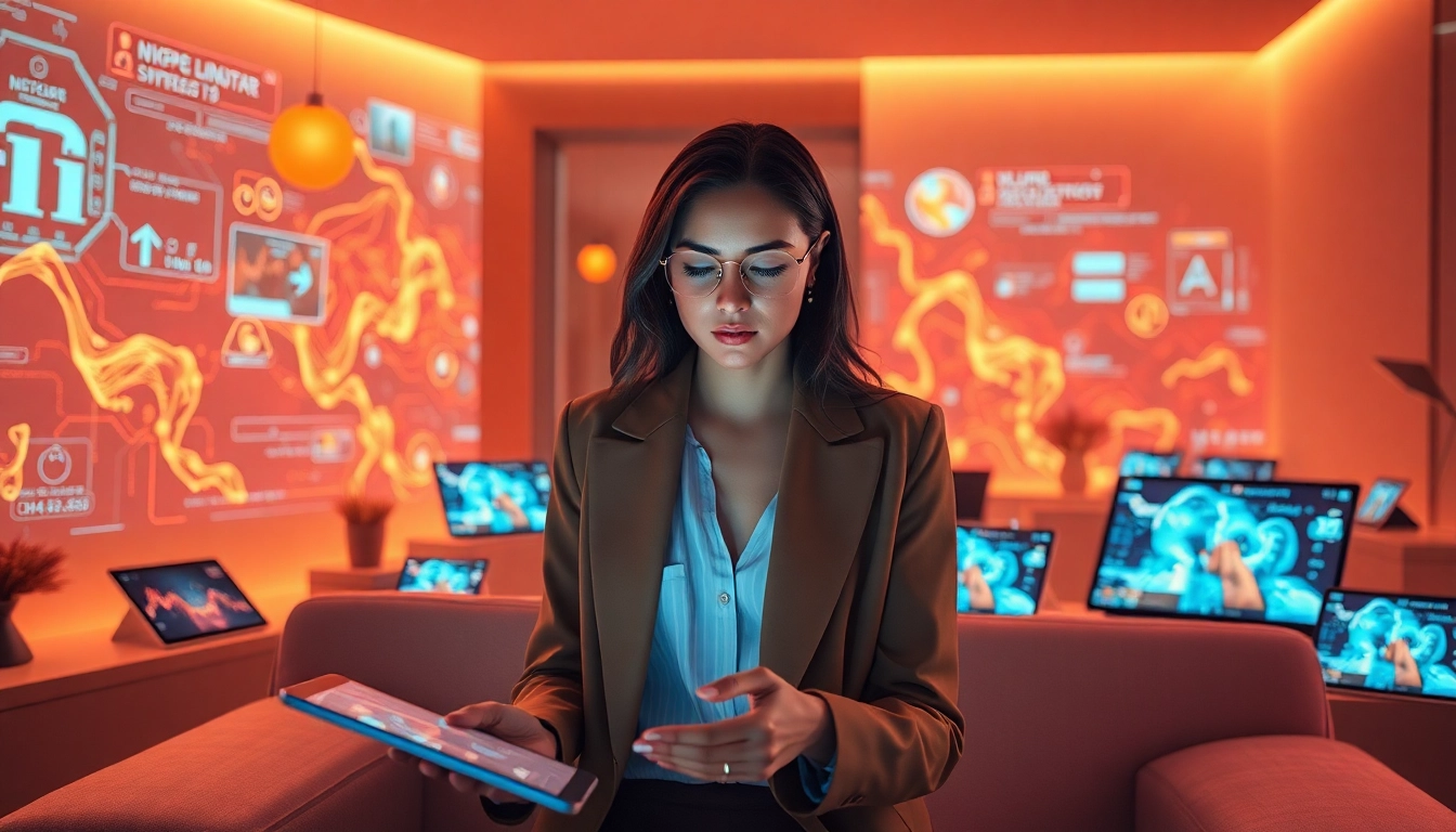 Elegant NSFW AI interaction scene showcasing modern technology and immersive experiences.