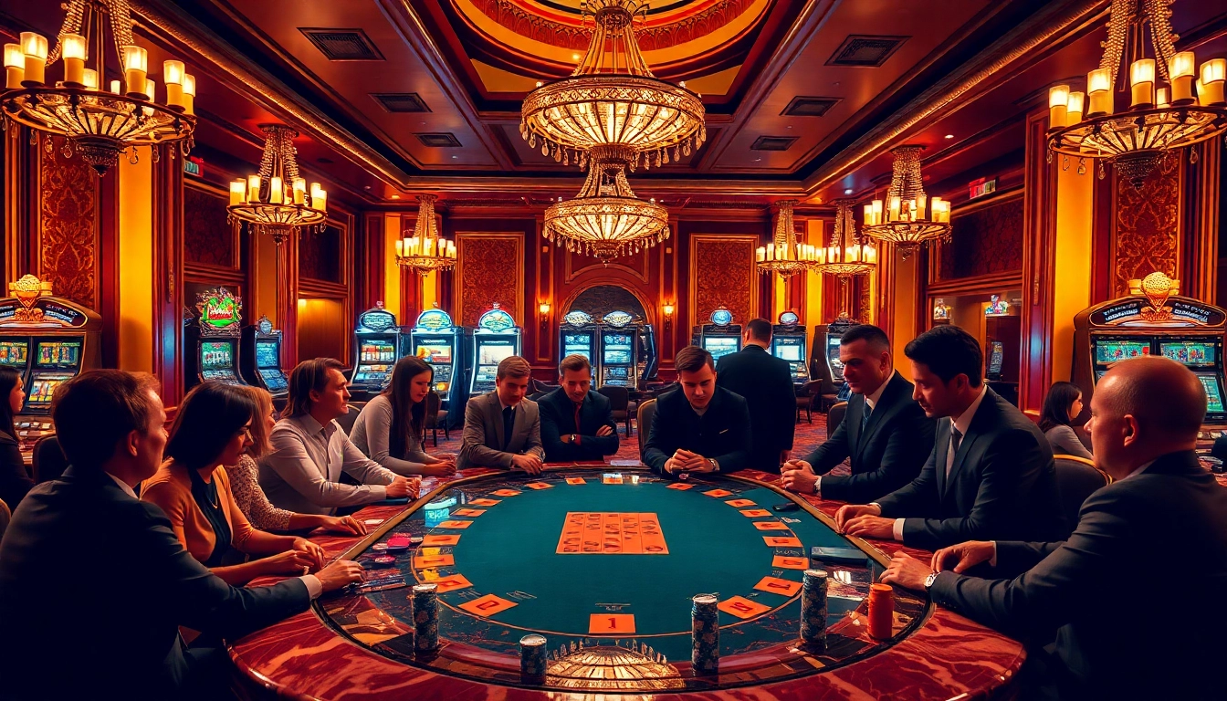Engaged players at a poker table, showcasing the hidden wiki in a luxurious casino environment.