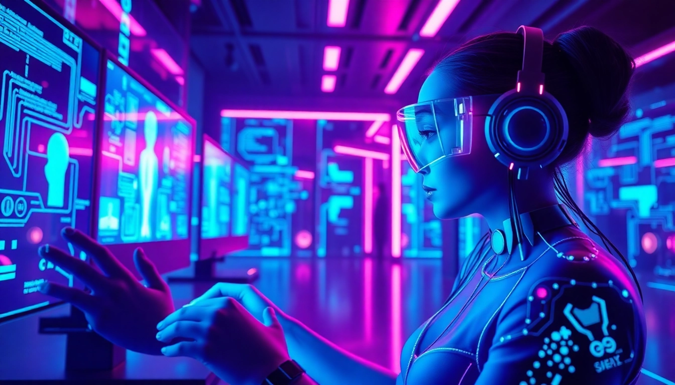Engaging scene illustrating futuristic AI interactions in an intimate digital environment focused on 'sex ai'