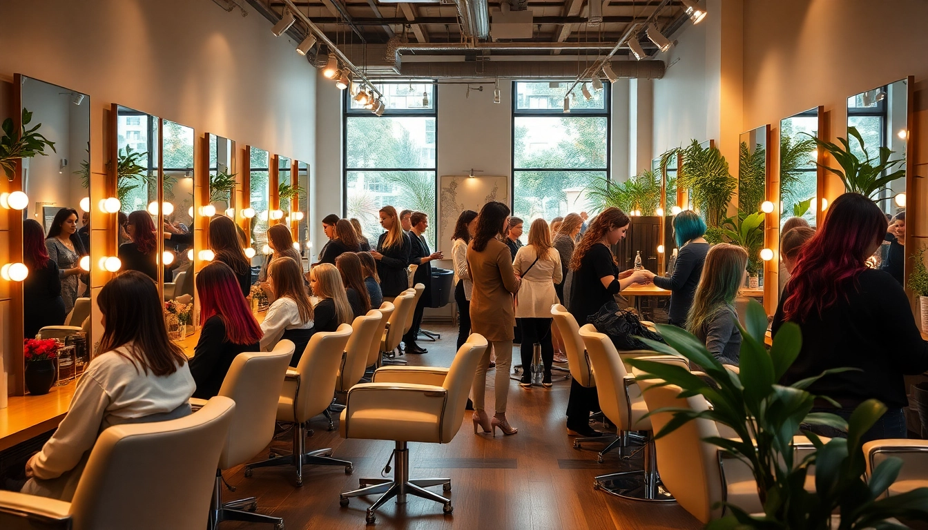 Stylists showcasing artistry and style at addendum salon in a warm, inviting atmosphere.